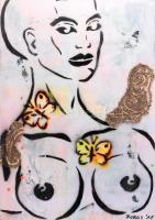 Boros Viola (1966-): Serial Girl, 2011. Akril, applikáció, vászon. Jelzett a hátoldalán. 70×50 cm.