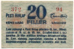 1920 k. Budapest 20f "Pesti Hírlap" piros számozás, 3+2 szám "372 94" T:AU,XF, h...