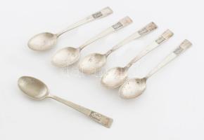 Antik Dr. Oetker's Pramie! teás kanál szett, jelzett, kopott, 6 darab, h: 14 cm