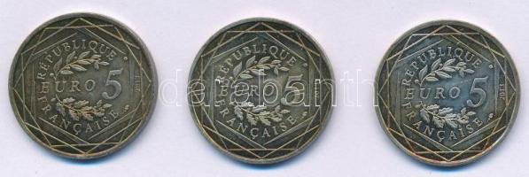 Franciaország 2013. 5E billon (3xklf: Szabadság, Egyenlőség, Testvériség) T:AU patina France 2013. 5 Euro billon (3xdiff: Liberté, Egalité, Fraternité) C:AU patina
