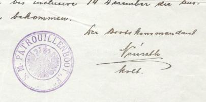 1916 Az S.M.Pb. F és S.M.S. Vág - Dunai Flottila hajók között futott levél, nagyon ritka hajópecsétt...