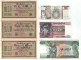 Vegyes, 6db-os külföldi bankjegy tétel, közte Kambodzsa DN(1974) 500R + Németország / Weimari Köztársaság 1922. 1000M (3x), ebből 2x sorszámkövetők és egy közeli sorszám "Xa 340752 - Xa 340753" + "Xa 340747", stb. T:UNC,AU Mixed 6pcs foreign banknote lot, including Cambodia ND(1974) 500 Riels + Germany / Weimar Republic 1922. 1000 Mark (3x) including 2x consecutive serials and one with nearby serial "Xa 340752 - Xa 340753" + "Xa 340747", etc. C:UNC,AU