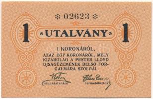 1920 k. Budapest 1K "Pester Lloyd" utalvány "02623" T:UNC Adamo BUC-212