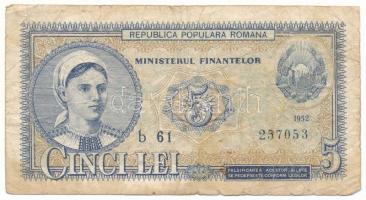 Románia 1952. 5L "b 61 257053" T:VG Romania 1952. 5 Lei "b 61 257053" C:VG Krause P#83b