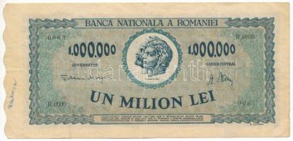 Románia 1947. 1.000.000L "R.0930 0063" T:F, firka Romania 1947. 1.000.000 Lei "R.0930 0063" C:F, doodle Krause P#60a