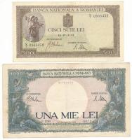 Románia 1941. 500L "V/7 0565432" + 1000L "F.1270 0872" T:F, szép papír Romania 1941. 500 Lei "V/7 0565432" + 1000 Lei "F.1270 0872" C:F, fine paper Krause P#51, P#52