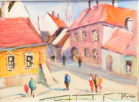 Reinker jelzéssel: Utcarészlet járókelőkkel. Akvarell, papír. Fakeretben. 33,5×46,5 cm.