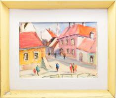 Reinker jelzéssel: Utcarészlet járókelőkkel. Akvarell, papír. Fakeretben. 33,5×46,5 cm