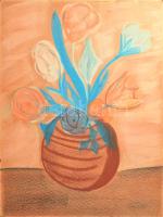 Olvashatatlan jelzéssel (Egry József?): Csendélet. Pasztell, papír. Kartonra kasírozva. 58×44 cm.