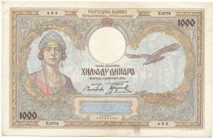 Jugoszlávia 1931. 1000D "E.0779 486" T:F, szép papír Yugoslavia 1931. 1000 Dinara "E.0779 486" C:F, fine paper Krause P#29