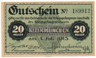 Ausztria / Kleinmünchen Hadifogolytábor 1915. 20h "189912" T:XF Austria / Kleinmünchen POW camp 1915. 20 Heller "189912" C:XF