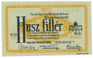 1916. Nagymegyer / Hadifogolytábor 1916. július 1. 20f arab sorozat- és sorszámmal "33 0349", "MS" betűjelzéssel T:AU Hungary / Nagymegyer / POW camp 07.01.1916. 20 Heller with arabic serial numbers "33 0349" and "MS" prefix C:AU Adamo HHN-1.2