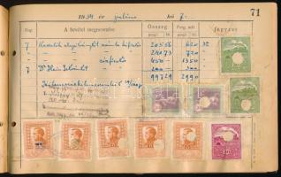 1934 Forgalmi adókönyv sok illetékbélyeggel 90 oldalon