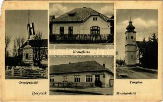 Ipolyvisk, Hontvisk, Vyskovce nad Iplom; Községháza, Országzászló, templom, Muzslai üzlete és saját kiadása / town hall, Hungarian flag, church, publisher's shop (b)