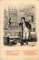 No cóz Szmulu... / Lengyel zsidó művészlap, hátoldalán Wágner hangszeráruháza reklámja, Judaika. A. S. (Kraków) / Polish Jewish art postcard, with Hungarian advertisement on the backside, Judaica (EK)