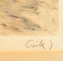 Csók István (1865-1961): Szénagyűjtők. Színezett rézkarc, papír, jelzett (Csók I.), paszpartuban, 35...