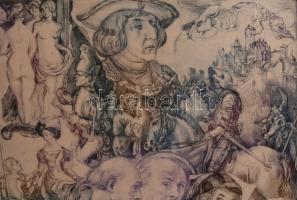 Szabó Vladimír (1905-1991): Hommage a Dürer. Színes rézkarc, papír, jelzett. Számozott: XII/300. Lap...