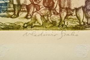 Szabó Vladimír (1905-1991): Husiparos rémálma. Színes rézkarc, papír, jelzett. Művészpéldány Éreuve ...