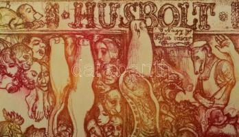 Szabó Vladimír (1905-1991): Husiparos rémálma. Színes rézkarc, papír, jelzett. Művészpéldány Éreuve ...