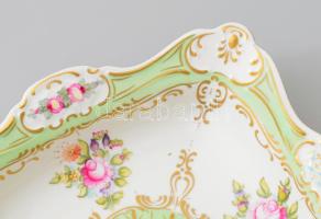 Hollóházi barokk mintás kínálótál, jelzett, hibátlan, kézzel festett, 24,5x24,5 cm