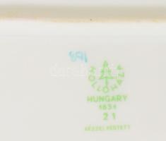 Hollóházi barokk mintás kínálótál, jelzett, hibátlan, kézzel festett, 24,5x24,5 cm