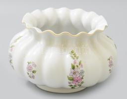 Zsolnay paradicsomvirág alakú váza, matricás virágmintával, jelzett, hibátlan, d: 15 cm