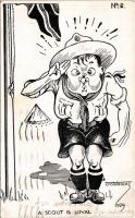 1929 A scout is loyal. British scout postcard, humour, Winstanley &amp; Watkins: Tommy, the Tenderfoot Series No. 2. s: Sid Wright (EK)