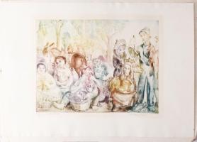 Szabó Vladimír (1905-1991): Piac. Színes rézkarc, papír, jelzett. Művészpéldány Épreuve d'artis...