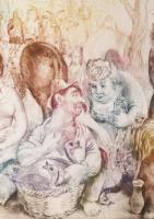 Szabó Vladimír (1905-1991): Piac. Színes rézkarc, papír, jelzett. Művészpéldány Épreuve d'artis...