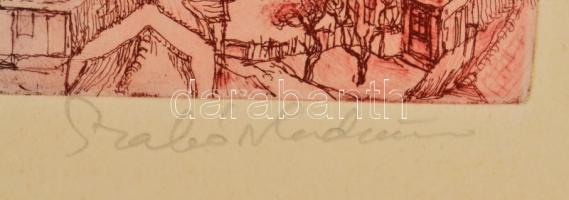 Szabó Vladimír (1905-1991): Nagymaros. Színes rézkarc, papír, jelzett. Számozott: 24/150. Paszpartub...