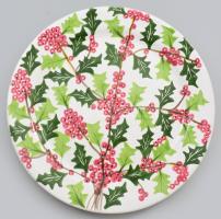 Bogyómintás mázas kerámia gyümölcskínáló tál, jelzett, hibátlan, d: 32,5 cm