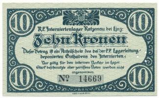Ausztria / Katzenau Hadifogolytábor Linz közelében ~1914-1918. 10K "14669", három lyukkal perforálva T:UNC,AU / Austria / Katzenau bei Linz POW camp ~1914-1918. 10 Kronen "14669", perforated with three holes C:UNC,AU