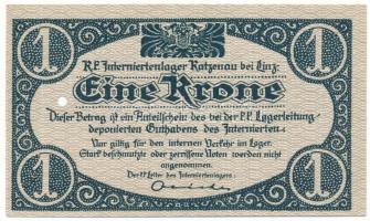 Ausztria / Katzenau Hadifogolytábor Linz közelében ~1914-1918. 1K egy lyukkal érvénytelenítve T:UNC,AU Austria / Katzenau bei Linz POW camp ~1914-1918. 1 Krone cancelled by hole C:UNC,AU