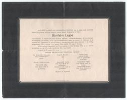 1912 Szentes, Bánfalvi Lajos (1880-ig Leipnik) (1851-1912) izraelita író, újságíró, lapszerkesztő, gyógyszerész halotti értesítője, Ehrlich Mártonné részére címezve és postázva, hajtva, kis sérülésekkel, ázásnyommal, 23x29 cm