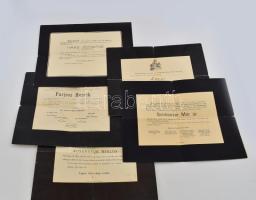 1904-1918 Izraelita halotti értesítők, 5 db, Szentes, Palánka, Baja, Szolnok települések, változó állapotban