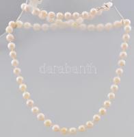 Akoya sósvizi gyöngysor nyaklánc, ezüst (Ag) kapoccsal, jelzett, h: 52 cm