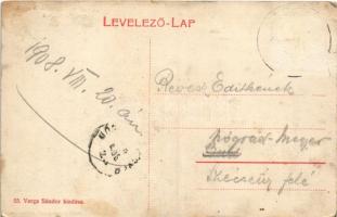 1908 Zsély, Zelovce; Sósár gyógyfürdő, madártávlat, kénes fürdő, csúz, köszvény ellen. Varga Sándor ...