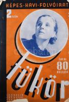Tükör. Képes havi folyóirat. Felelős szerkesztő: Révay József. I. évfolyam, 2. szám. 1933. november. Budapest, 1933. Franklin-Társulat (ny.) [4] + 80 p. A Tükör képes folyóirat a Franklin-Társulat reprezentatív családi lapja, irodalmi, színházi és ismeretterjesztő tartalommal, szerkesztősége a ,,Tükör" folyóiratot a nagy múltú képes családi hetilap, a Vasárnapi Ujság modernizált változatának szánta. A képes folyóirat 1933 novemberétől 1942 decemberéig jelent meg. . Fűzve, színes, illusztrált, enyhén sérült kiadói borítóban.