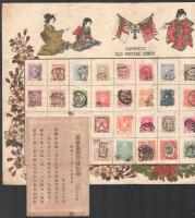 Japán klasszikus bélyegek és 2 db levelezőlap díszes lapon / Japanese classic stamps and postcards