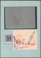 1976 100 éves a méterrendszer kis összeállítás, benne a tervező Dudás László eredeti rajzai, emléklap, nyomtatott cikk / essays, souvenir card