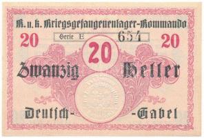 Osztrák-Magyar Monarchia / Deutsch Gabel (Jablonné v Podjestsdí) Hadifogolytábor ~1914-1918. 20h "E 654" szárazpecséttel T:UNC,AU Austro-Hungarian Monarchy / Deutsch Gabel (Jablonné v Podjestsdí) POW camp ~1914-1918. 20 Heller "E 654" with embossed stamp C:UNC,AU