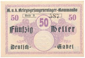 Osztrák-Magyar Monarchia / Deutsch Gabel (Jablonné v Podjestsdí) Hadifogolytábor ~1914-1918. 50h "B 587" szárazpecséttel T:UNC,AU Austro-Hungarian Monarchy / Deutsch Gabel (Jablonné v Podjestsdí) POW camp ~1914-1918. 50 Heller "B 587" with embossed stamp C:UNC,AU