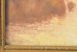 Szentgály Ferenc (XX. század): Tehenek ártérben, olaj, vászon, jelzett. Dekoratív, üvegezett, kissé ...