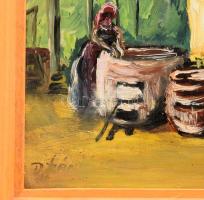 Olvashatatlan jelzéssel: Parasztudvar, olaj, fatábla. Fakeretben. 20×32,5 cm