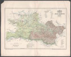 1895 Arad vármegye térképe, tervezte: Gönczy Pál, 1 : 550.000, Bp., Posner Károly Lajos és Fia, a Pallas Nagy Lexikona melléklete, sarokhiány, törésnyom, 23,5x29,5 cm