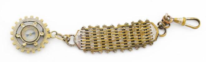 cca 1920/30 Ezüstözött réz tisztilánc iránytű függővel, kopással, h: 15 cm