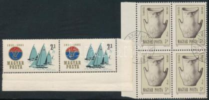 1961 Vasas 2+1Ft pár lemezhibával + 1987 Régészet 5Ft négyestömb lemezhibával / Mi 1775 + 3894 with plate varieties