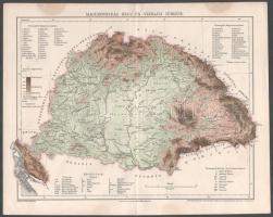 cca 1900 Nagy-Magyarország hegy- és vízrajzi térképe, Pallas Nagy Lexikona, Posner Károly Lajos és Fia Műintézetéből, hajtott, 30×23 cm