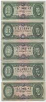 1957. 10Ft "A 457 038830" palindrom sorszámmal + 1962. 10Ft (3x) + 1969. 10Ft (4x) + 1975. 10Ft T:F-G