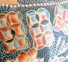 Monumentális, japán, Satsuma jellegű porcelán lámpatest, jelzés nélkül, elektromos része javításra s...